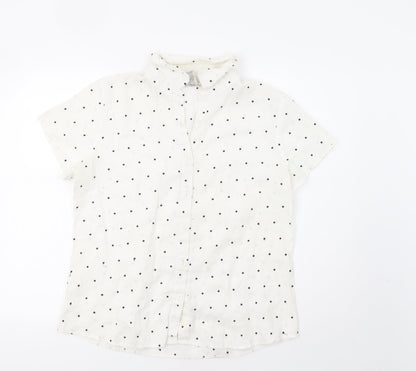 Edward Womens White Polka Dot  Basic Button-Up Size L