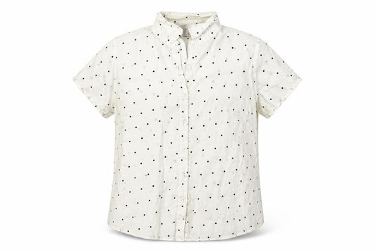 Edward Womens White Polka Dot  Basic Button-Up Size L