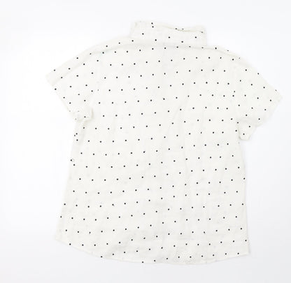 Edward Womens White Polka Dot  Basic Button-Up Size L