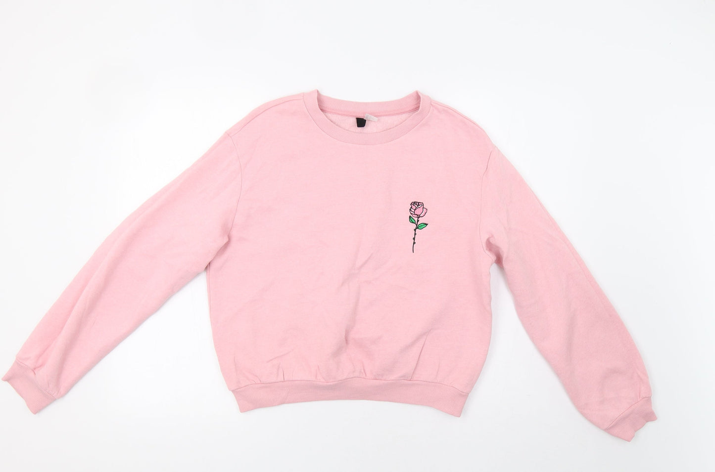 H&M Womens Pink   Pullover Sweatshirt Size M  - Rose Applique