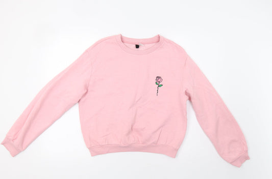 H&M Womens Pink   Pullover Sweatshirt Size M  - Rose Applique