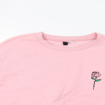 H&M Womens Pink   Pullover Sweatshirt Size M  - Rose Applique