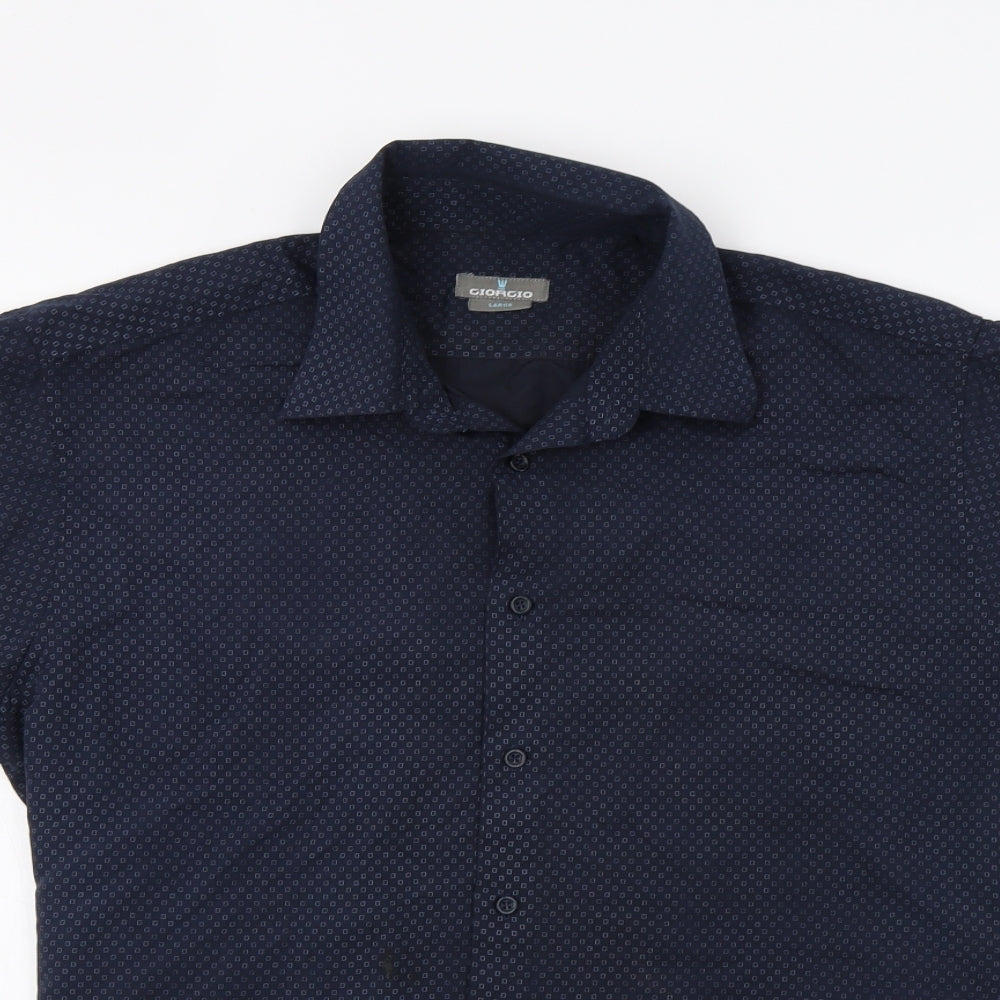 Mens UK Size L Giorgio Blue  Button-Up Short Sleeve Casual Shirt