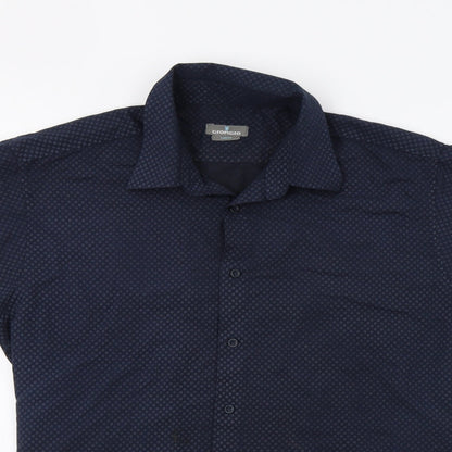 Mens UK Size L Giorgio Blue  Button-Up Short Sleeve Casual Shirt