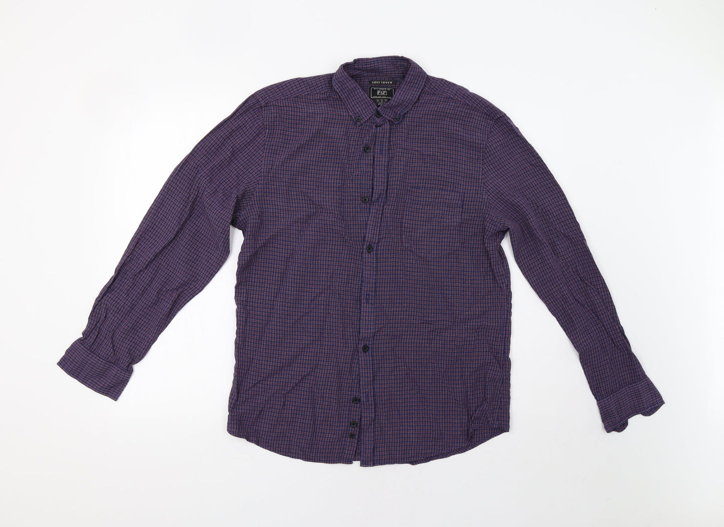 F&F Mens Blue Check   Button-Up Size M