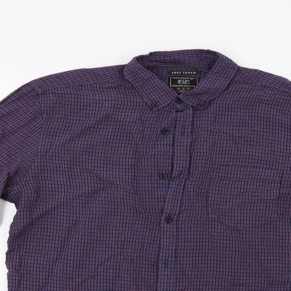 F&F Mens Blue Check   Button-Up Size M