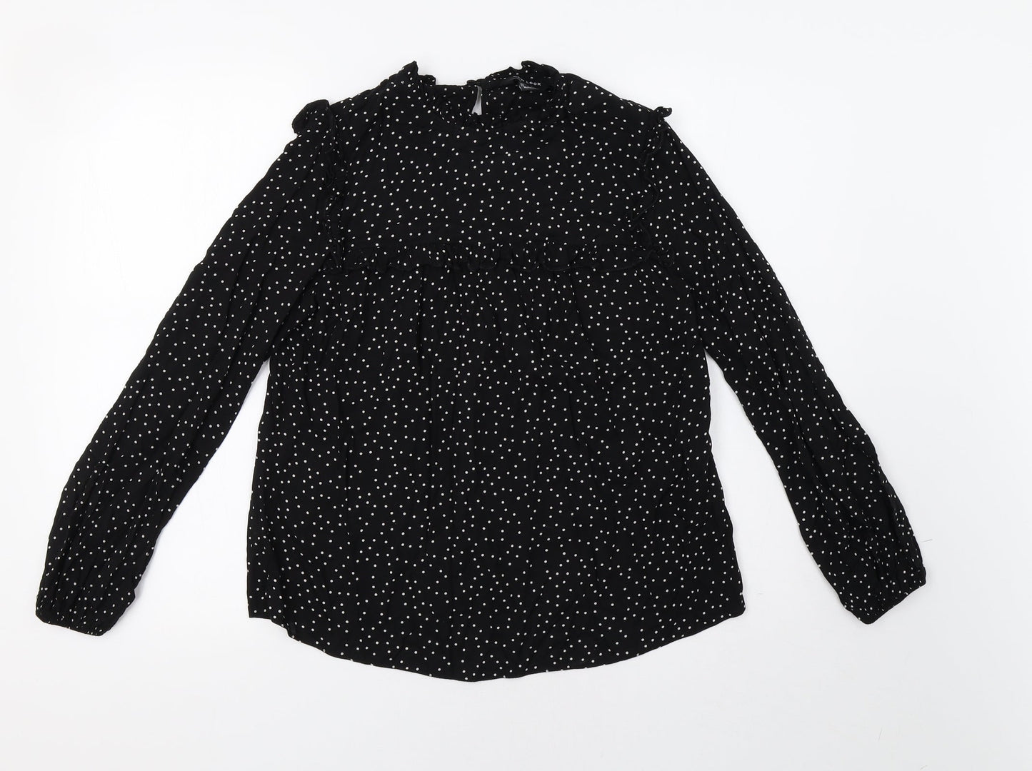 New Lok Womens Black Polka Dot  Basic Blouse Size 8