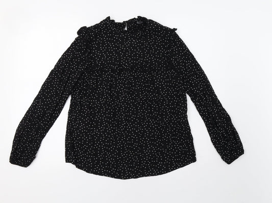 New Lok Womens Black Polka Dot  Basic Blouse Size 8
