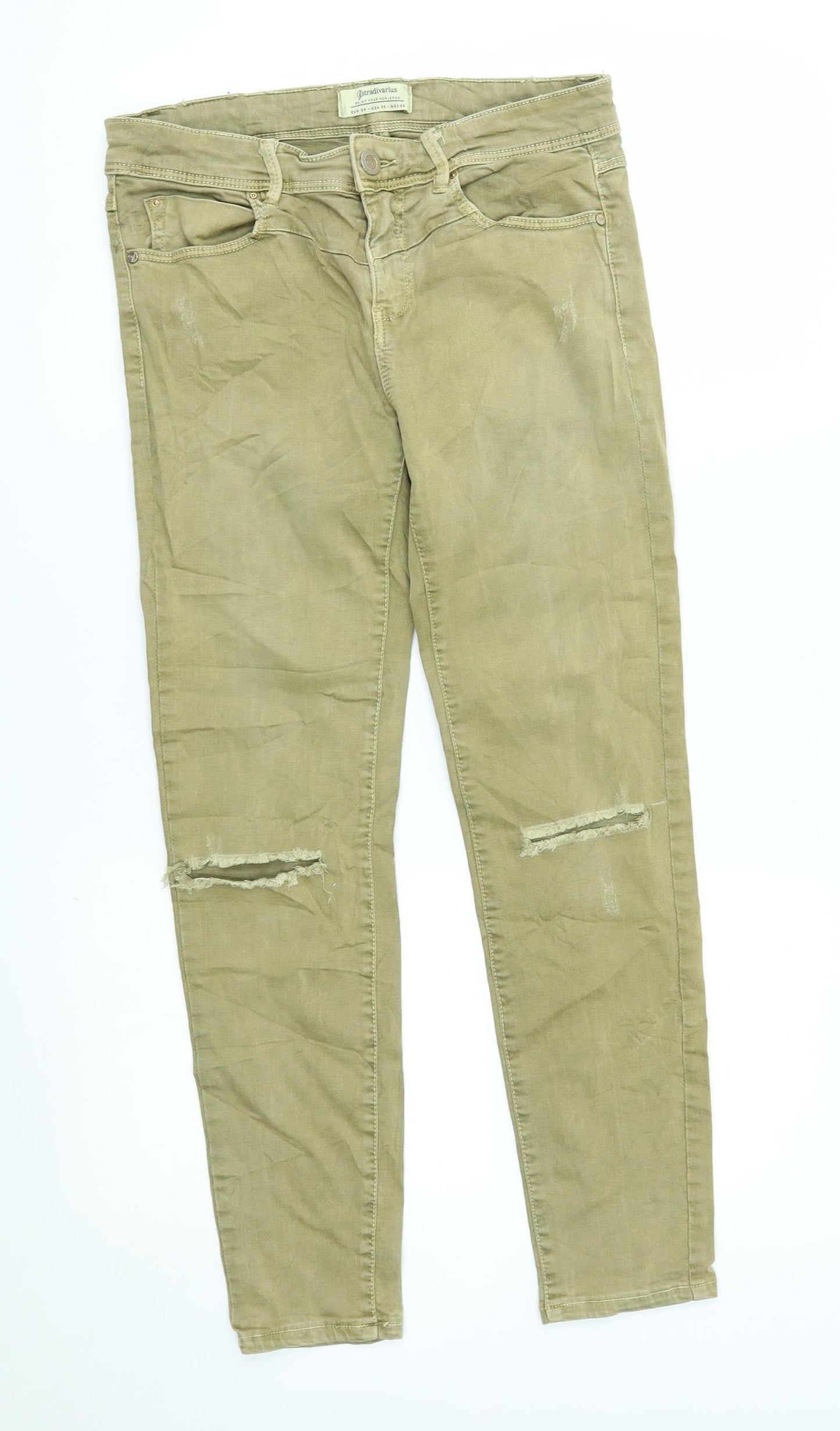 Womens UK Size 10 Stradivarius Regular Fit Straight Beige Jeans