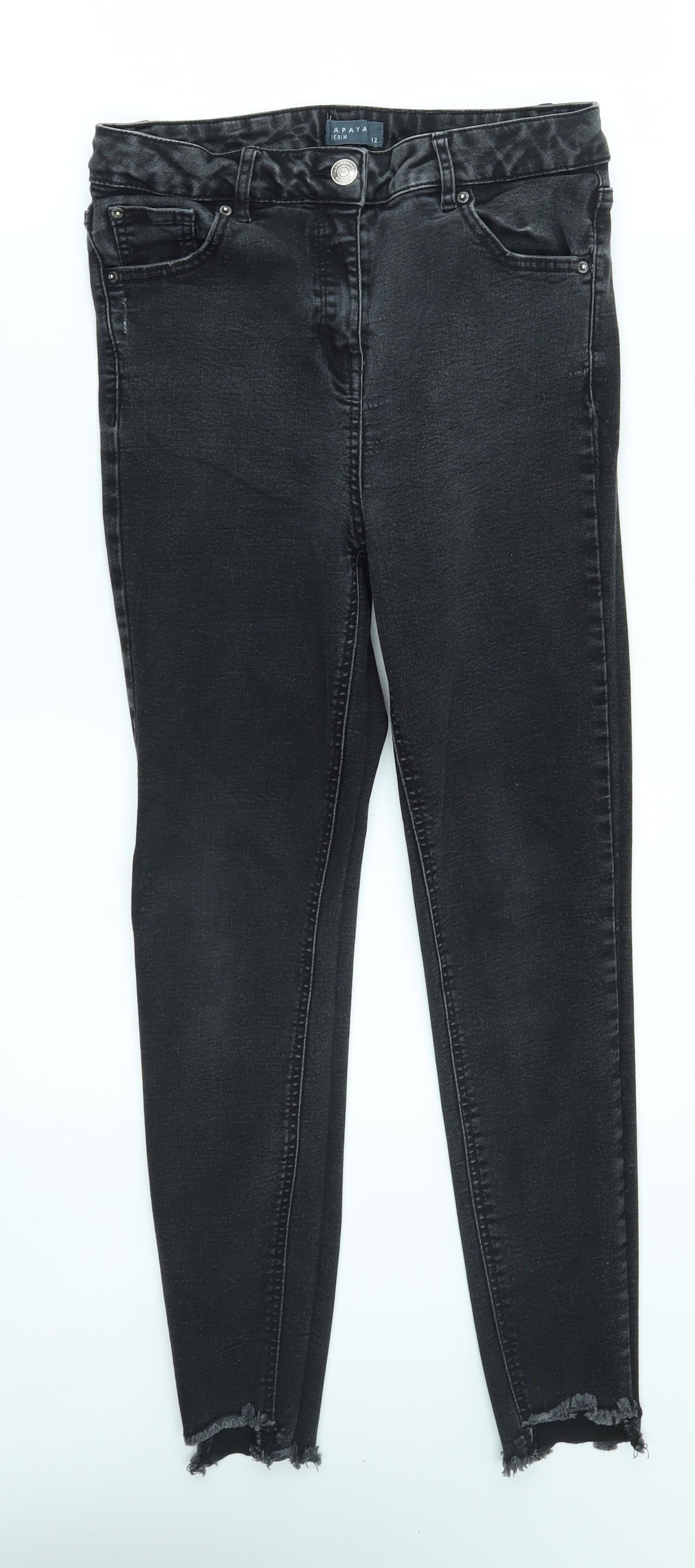 Womens UK Size 12 Papaya Regular Fit Skinny Black Jeans