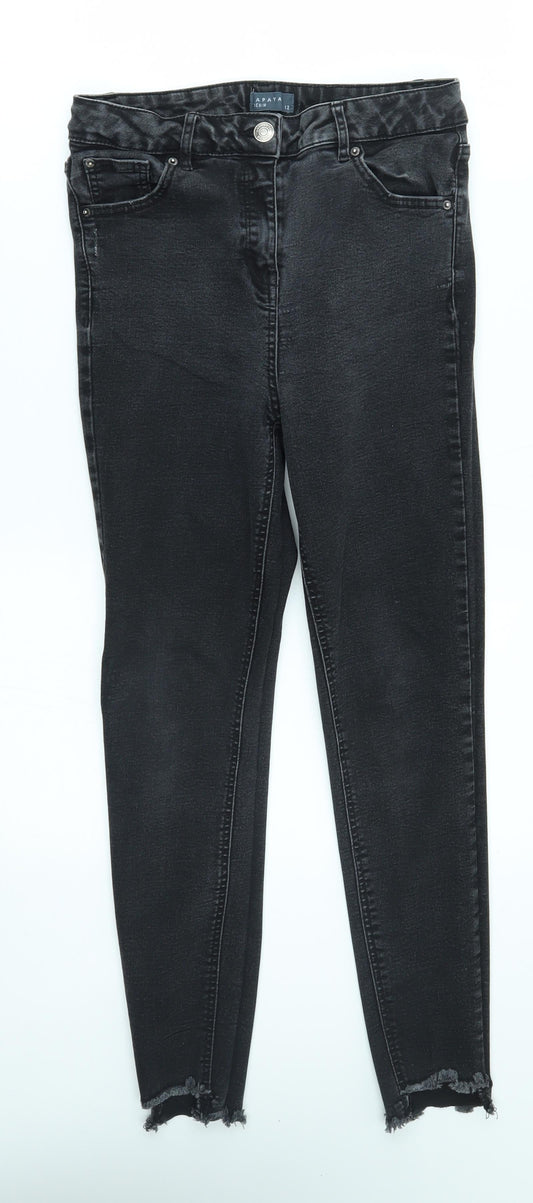 Womens UK Size 12 Papaya Regular Fit Skinny Black Jeans