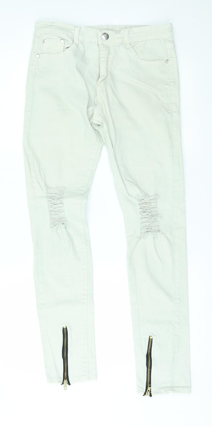 Womens UK Size 30 Preworn Regular Fit Skinny White Jeans
