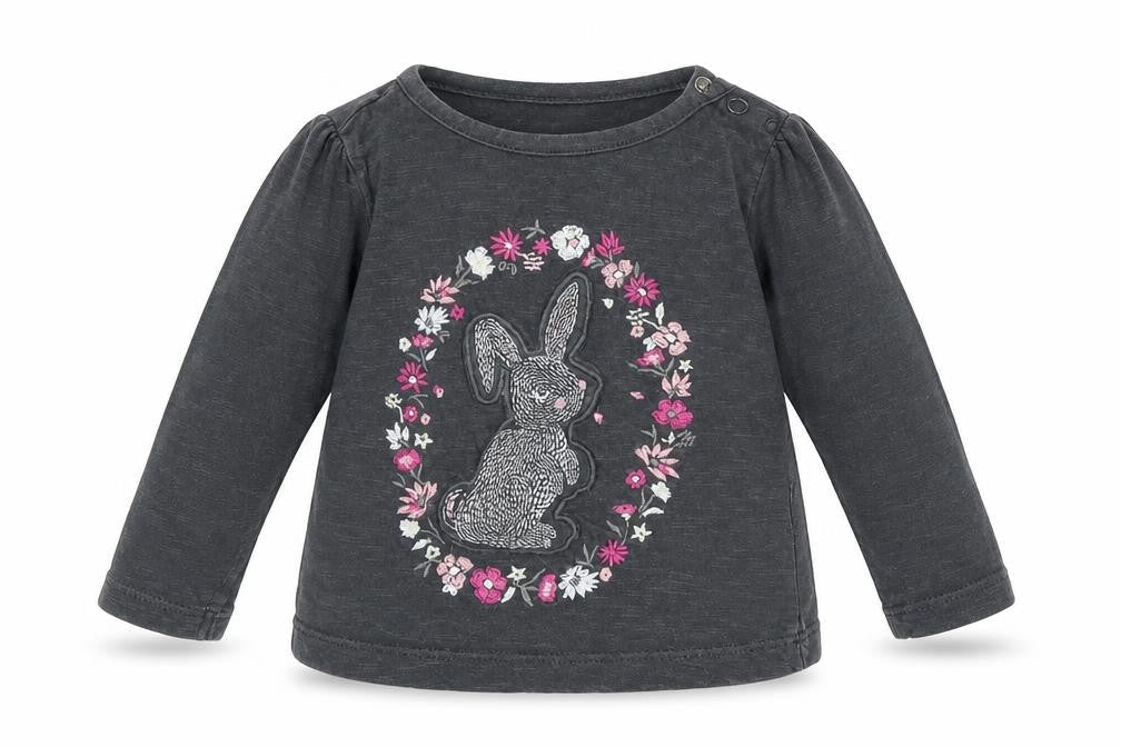 Front view of F&F Baby Grey Floral Basic T-Shirt, size 6-9, Months