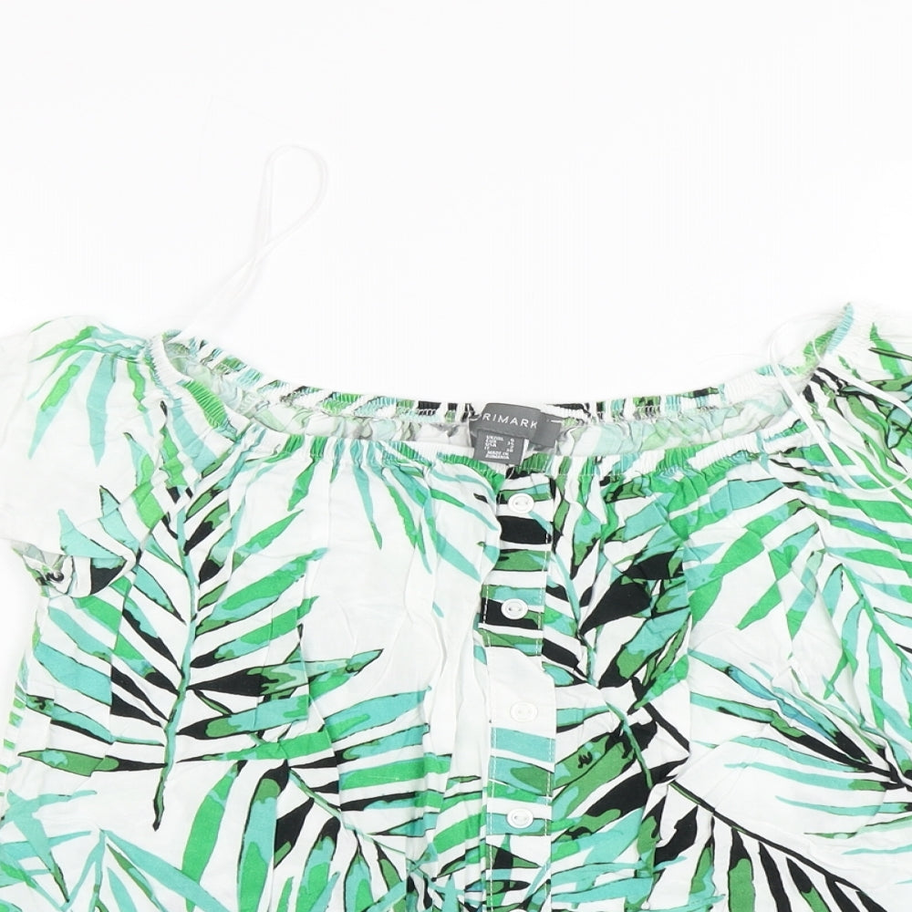 Primark Womens Green   Basic T-Shirt Size 6  - Leaf print