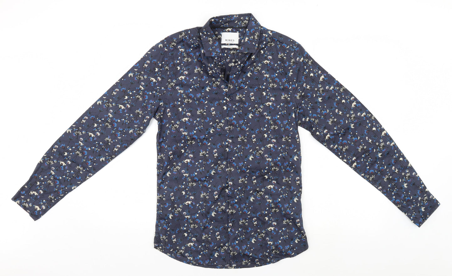 NINES Collection Womens Blue Floral  Basic Button-Up Size S