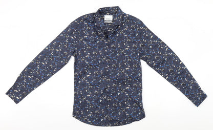 NINES Collection Womens Blue Floral  Basic Button-Up Size S
