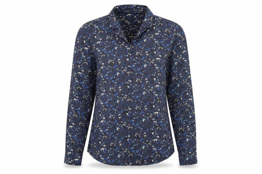 NINES Collection Womens Blue Floral  Basic Button-Up Size S
