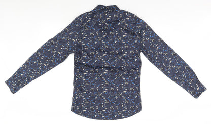 NINES Collection Womens Blue Floral  Basic Button-Up Size S