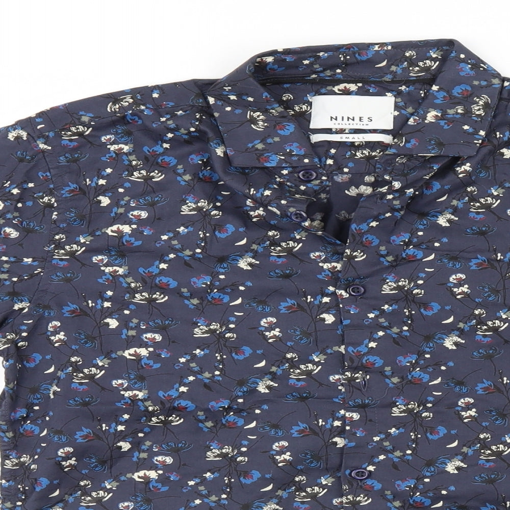 NINES Collection Womens Blue Floral  Basic Button-Up Size S