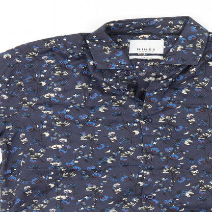 NINES Collection Womens Blue Floral  Basic Button-Up Size S