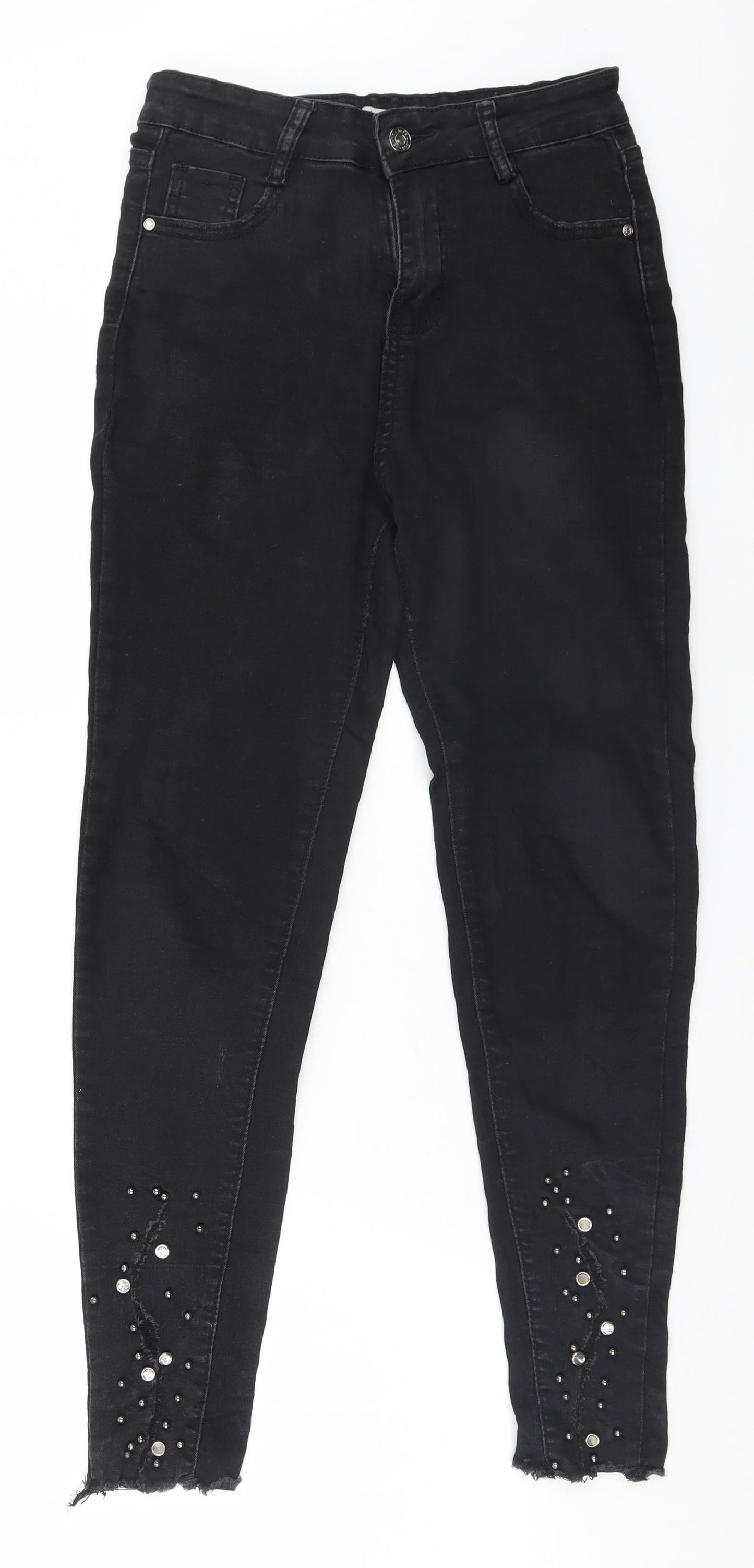 Womens UK Size 10 Preworn Regular Fit Straight Black Jeans