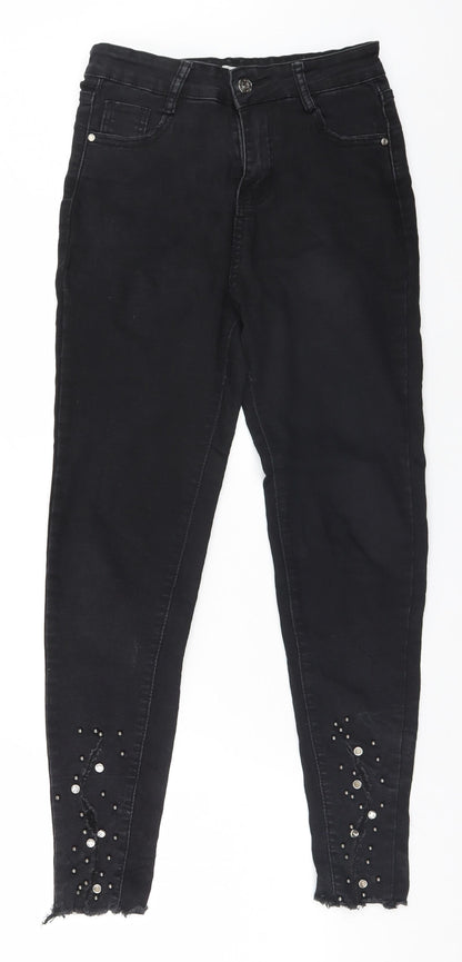 Womens UK Size 10 Preworn Regular Fit Straight Black Jeans