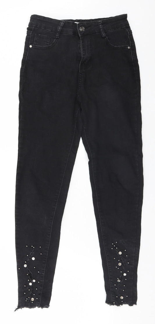 Womens UK Size 10 Preworn Regular Fit Straight Black Jeans