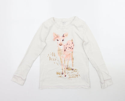 F&F Girls White   Top Pyjama Top Size 7-8 Years  - Oh Deer so so sleepy