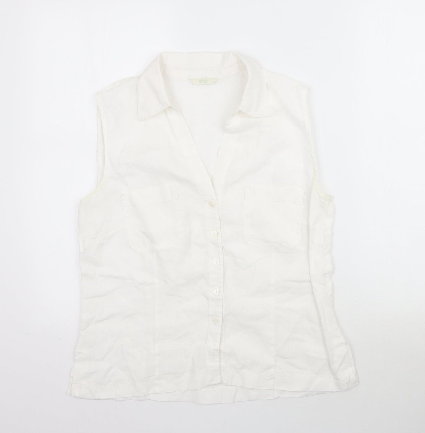 Womens UK Size L Marks and Spencer White Basic Button-Up