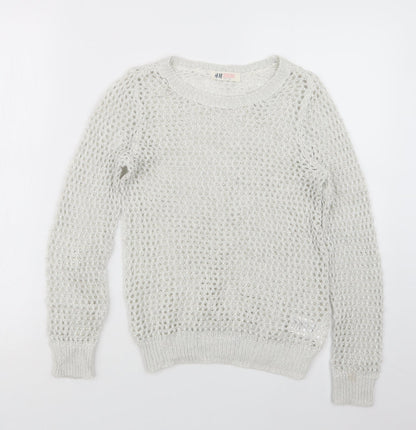 H&M Girls White  Knit Pullover Jumper Size 9-10 Years