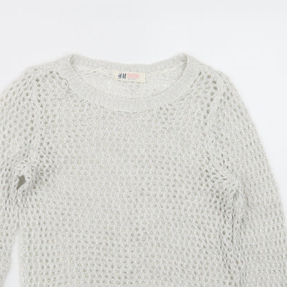 H&M Girls White  Knit Pullover Jumper Size 9-10 Years