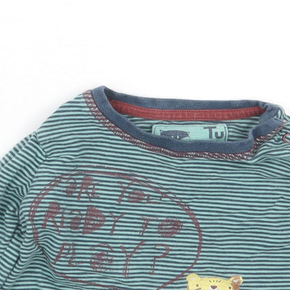 TU Boys Green Striped  Basic T-Shirt Size 6-9 Months