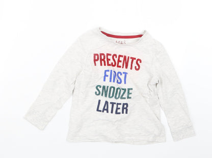 Marks and Spencer Boys Grey Geometric   Pyjama Top Size 3-4 Years