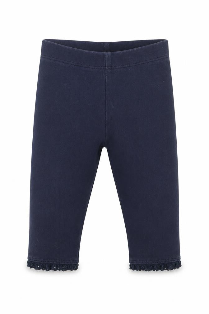 Front view of Next girls’ blue capri trousers, size 6-9, months