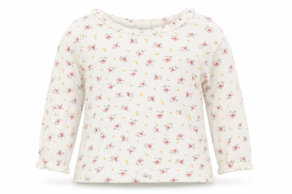 Front view of H&M girls’ pink floral basic t-shirt, size 6-9, months