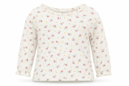 Front view of H&M girls’ pink floral basic t-shirt, size 6-9, months