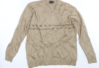 Berringer Mens Beige Geometric  Pullover Jumper Size XL