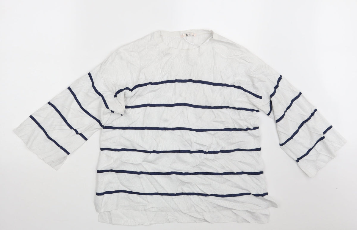 Tu Womens White Striped  Pullover Sweatshirt Size 10