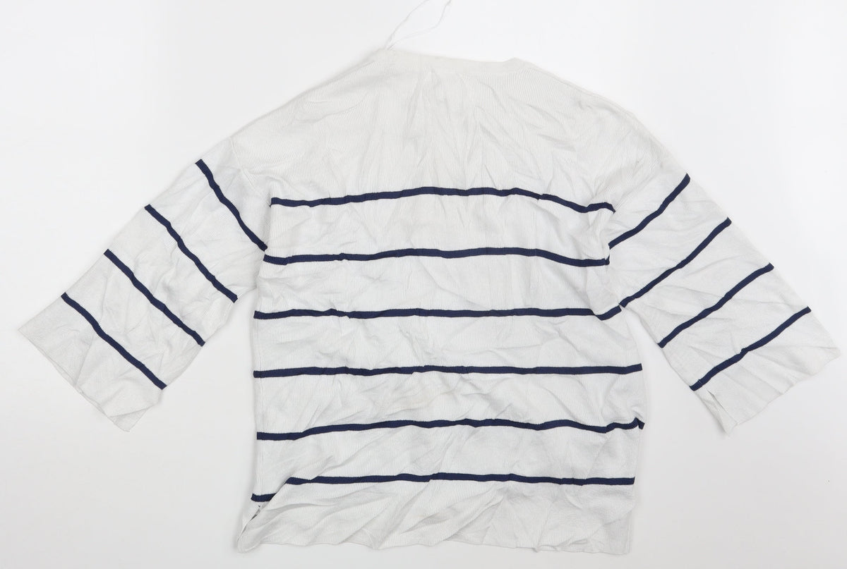 Tu Womens White Striped  Pullover Sweatshirt Size 10