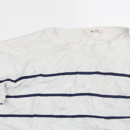 Tu Womens White Striped  Pullover Sweatshirt Size 10