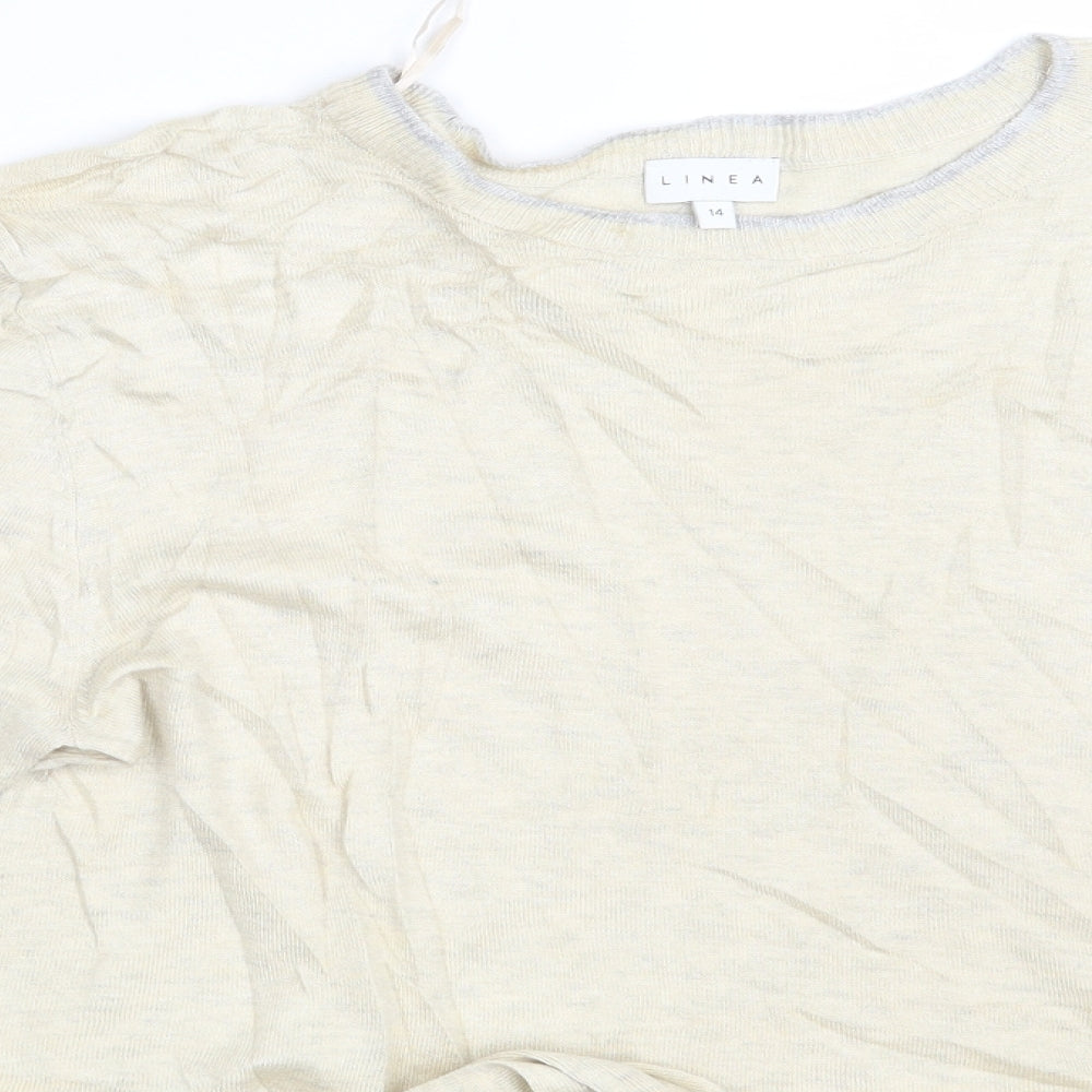 Close-up detail of Linea women’s beige pullover sweatshirt, size UK 14