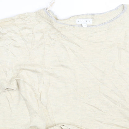 Close-up detail of Linea women’s beige pullover sweatshirt, size UK 14