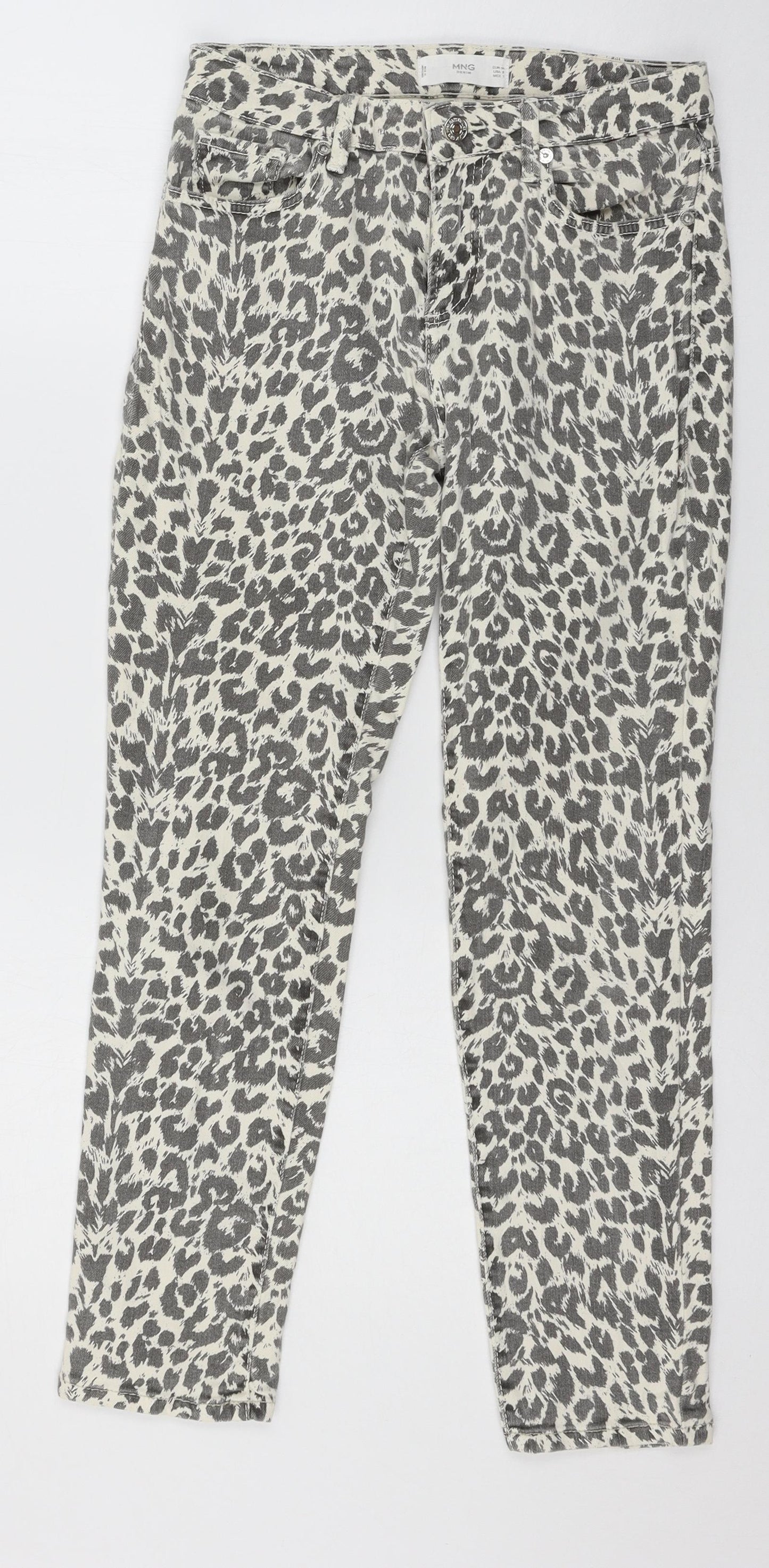 Mango Womens White Animal Print Denim Skinny Jeans Size 6 L25 in