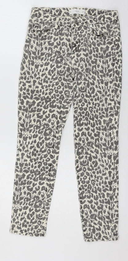 Mango Womens White Animal Print Denim Skinny Jeans Size 6 L25 in