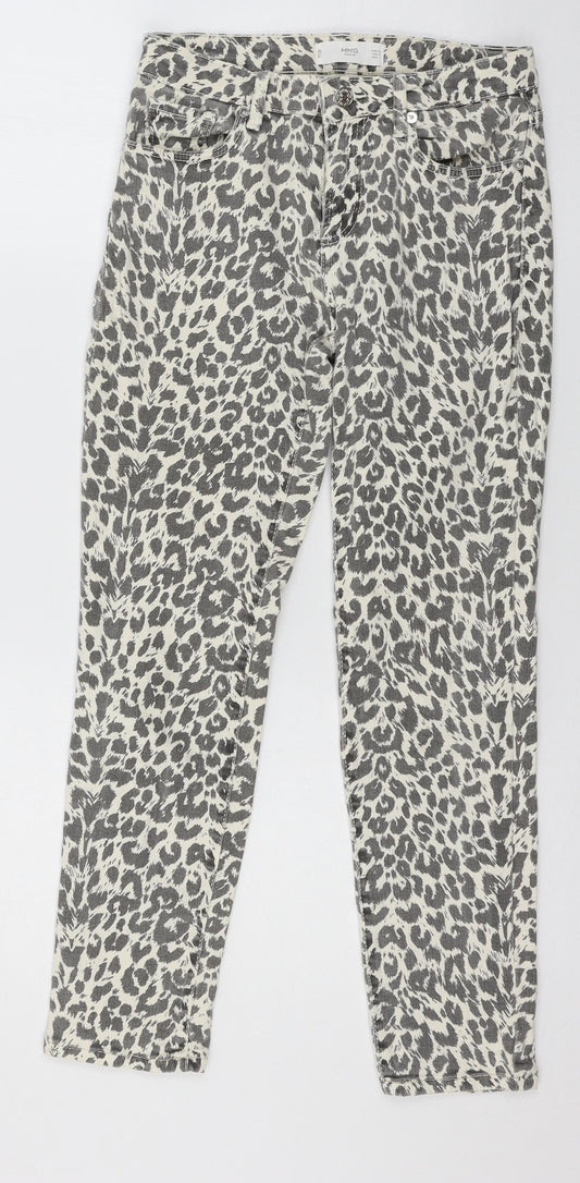 Mango Womens White Animal Print Denim Skinny Jeans Size 6 L25 in