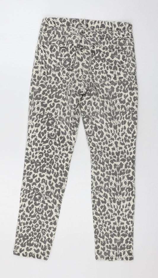 Mango Womens White Animal Print Denim Skinny Jeans Size 6 L25 in