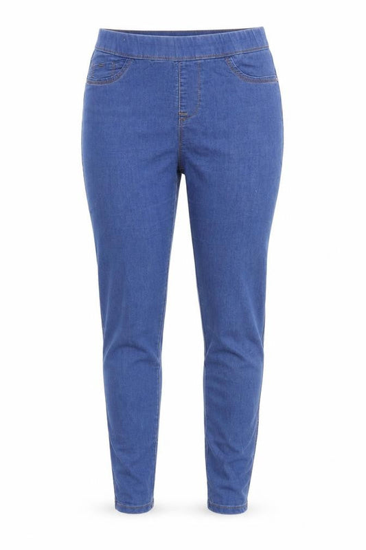 Front view of Denim & Co. women’s blue denim jegging jeans, size UK 10, 29-inch leg