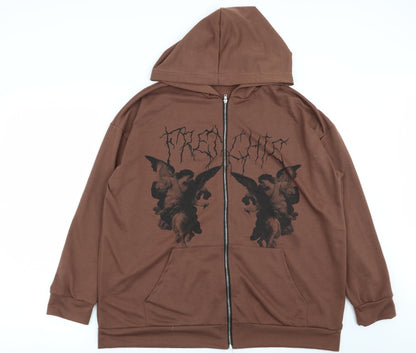 Womens UK Size L Preworn Brown Full Zip Jumper