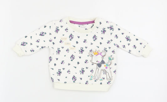 F&F Girls White Floral  Pullover Jumper Size 0-3 Months