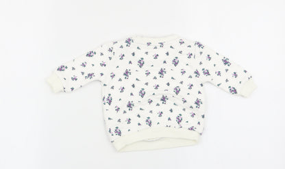 F&F Girls White Floral  Pullover Jumper Size 0-3 Months
